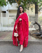 Thumbnail for The52 Red Women's Beautiful Rayon Fabric Printed Work Straight Kurta Pant and Dupatta Set - Distacart
