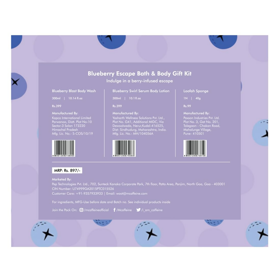 mCaffeine Blueberry Escape Bath & Body Gift Kit Set - Distacart