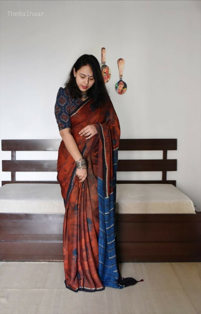 Arfa Fashion House Brick Dual Tone Silk Digital Printed Saree - Distacart