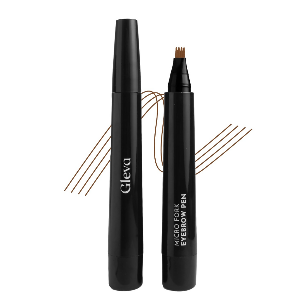 Gleva Eyebrow Pen with 4 Micro-Fork Tip Applicator - Light Brown - Distacart
