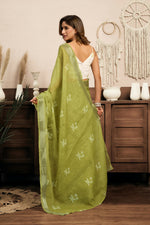 Thumbnail for Vastranavya Mehendi Digital Printed Linen Ready To Wear Designer Saree with Unstitched Blouse - Distacart