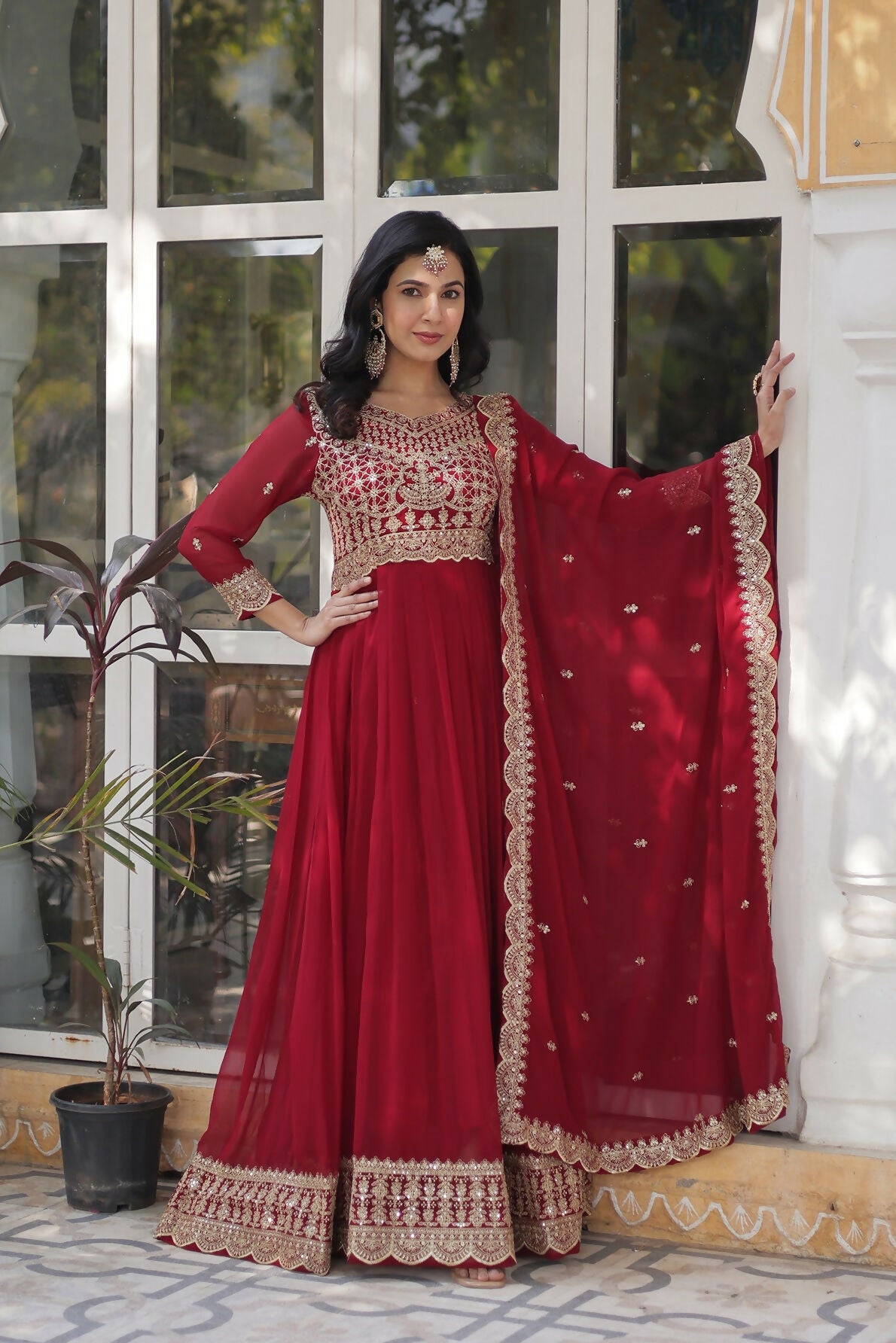 Joban Fashion Maroon Georgette Sequence Embroidery Work Kurta Set