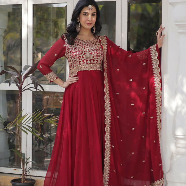 Joban Fashion Maroon Georgette Sequence Embroidery Work Kurta Set - Distacart