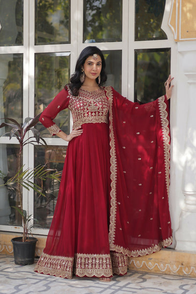 Joban Fashion Maroon Georgette Sequence Embroidery Work Kurta Set
