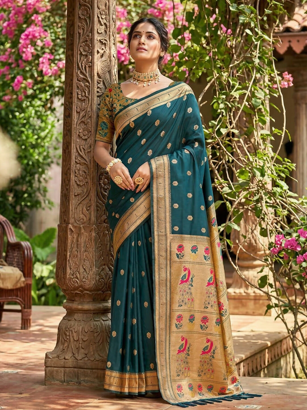 Shree Shyam Fashion Teal Soft Silk Saree - Dista
