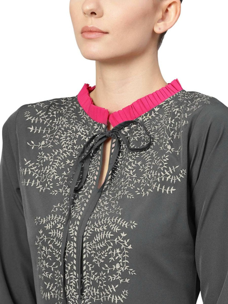 Ahalyaa Grey Crepe Printed Kurta Palazzo Set With Dupatta - Distacart