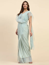 Thumbnail for Light Blue Lycra Solid Ready to Wear Saree with stitched Blouse - Nita - Distacart
