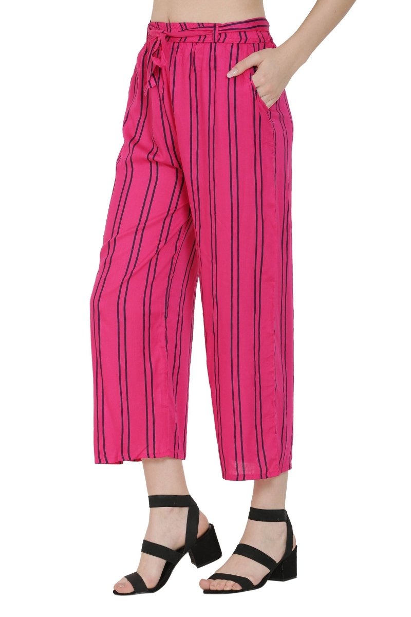 Asmaani Pink Color Rayon Fabric Stripped Palazzo
