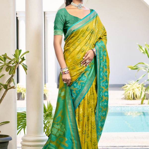 Astita Pochampalli Silk Mustrad Yellow Saree