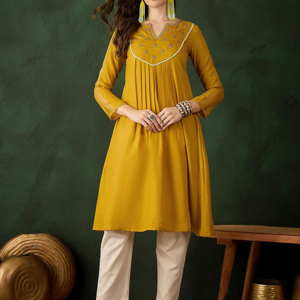 Sangria Floral Embroidered Thread Work Cotton A-Line Kurta - Distacart