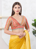 Thumbnail for Joban Fashion Peach Brocade Elbow Sleeveless Back Open Blouse