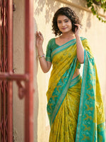 Thumbnail for Astita Mustard Yellow Pochampally Silk Saree - Distacart
