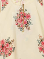 Thumbnail for Ahalyaa Beige Crepe Floral Printed Kids Kurta Palazzo Set With Dupatta For Girls - Distacart
