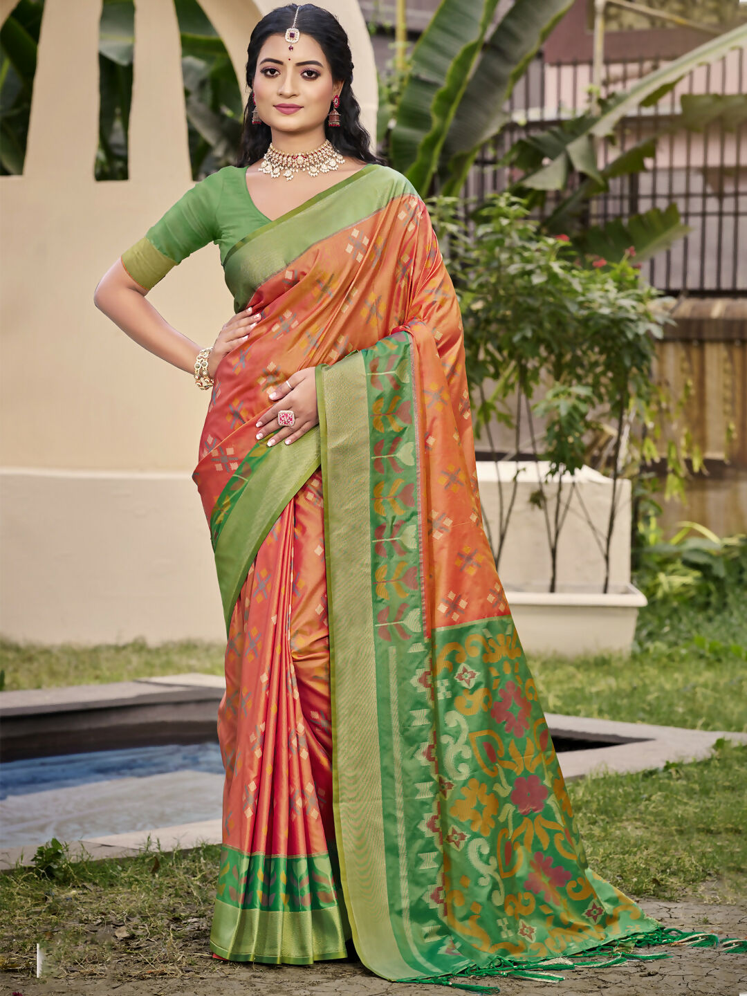 Astita Pochampalli Silk Orange Saree