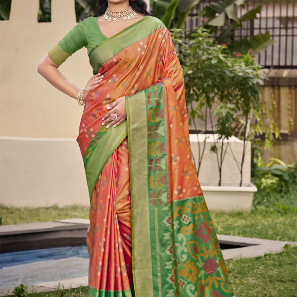 Astita Pochampalli Silk Orange Saree