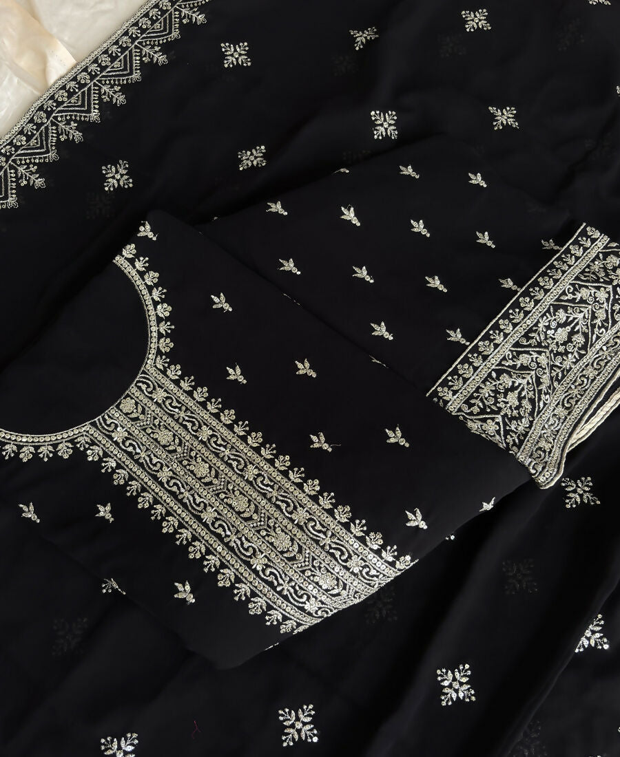 KC Black Georgette Straight Suit With Heavy Embroidery - Dista
