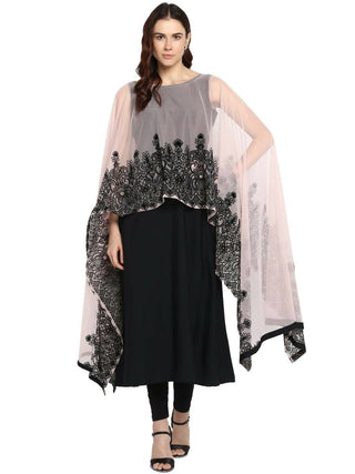 Ahalyaa Women's Beautiful Black Crepe Printed Kurta with Attached Dupatta - Distacart