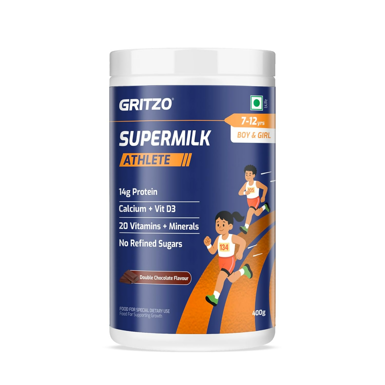 Gritzo SuperMilk Athlete (7-12y Boy & Girl), 14g Protein Powder (Double Chocolate) - Distacart
