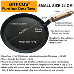 Thumbnail for Amicus Pure Iron Tawa for Dosa Roti Chapati Paratha, Flat Iron Dosa Tava with Wooden Handle
