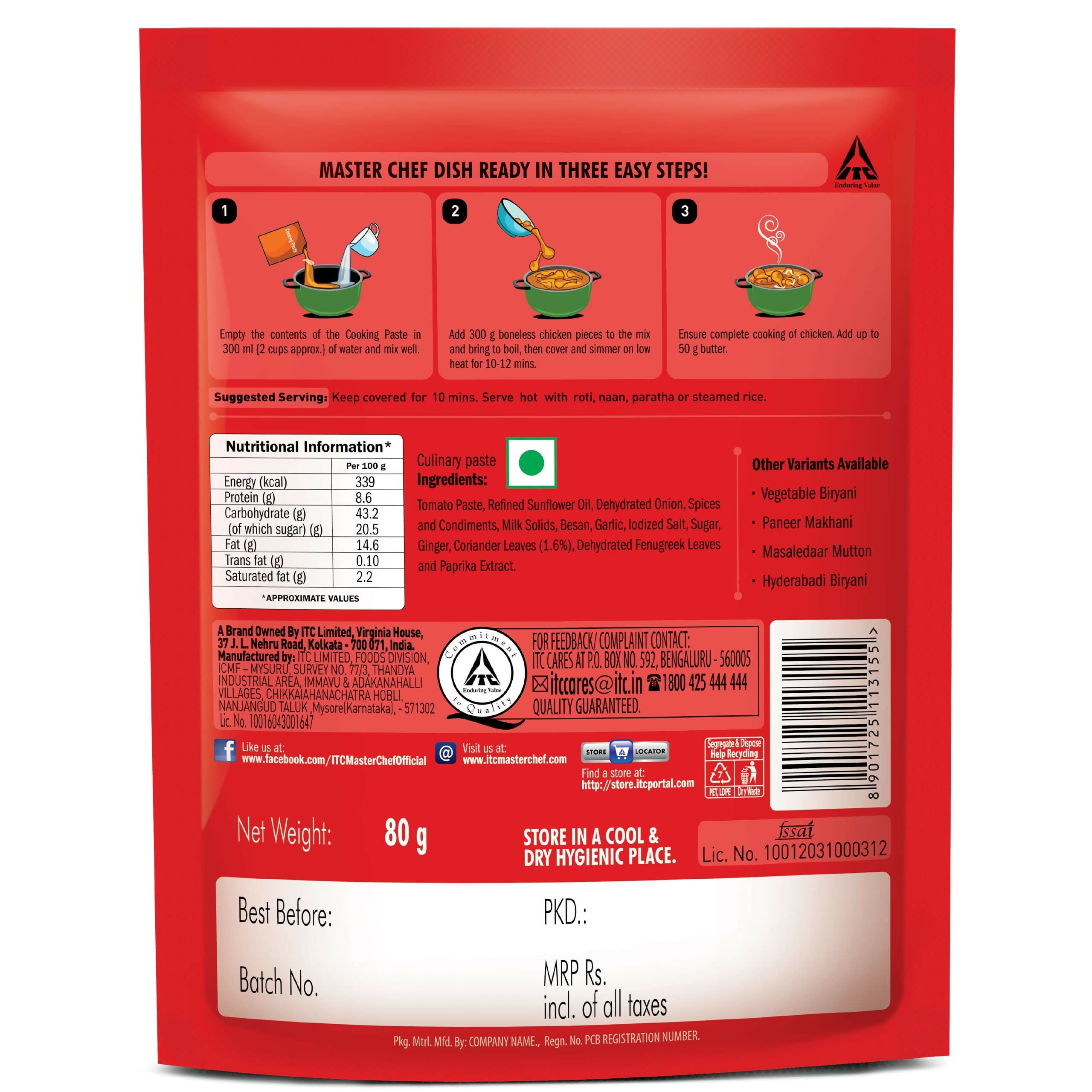 ITC Master Chef Butter Chicken Cooking Paste - Distacart