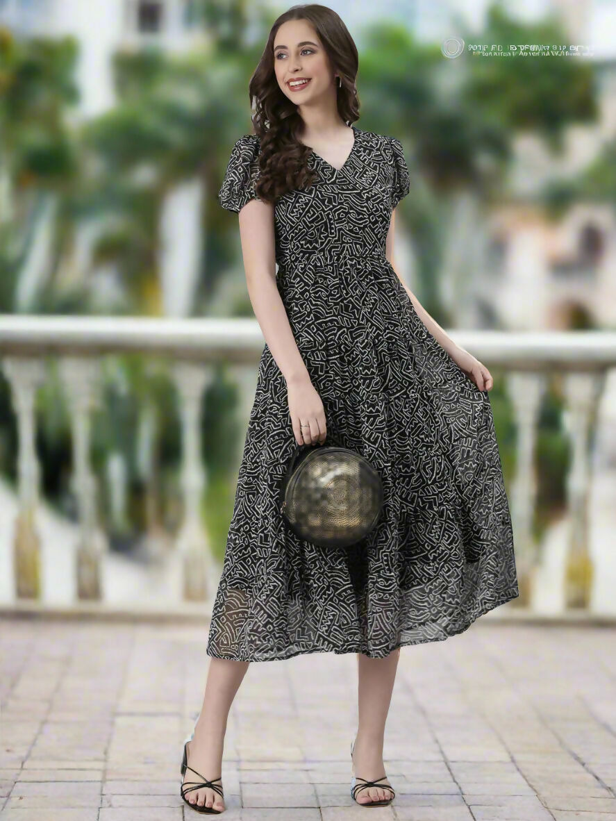 Souchii Black And White Floral Chiffon Maxi Dress For Women – Souchii