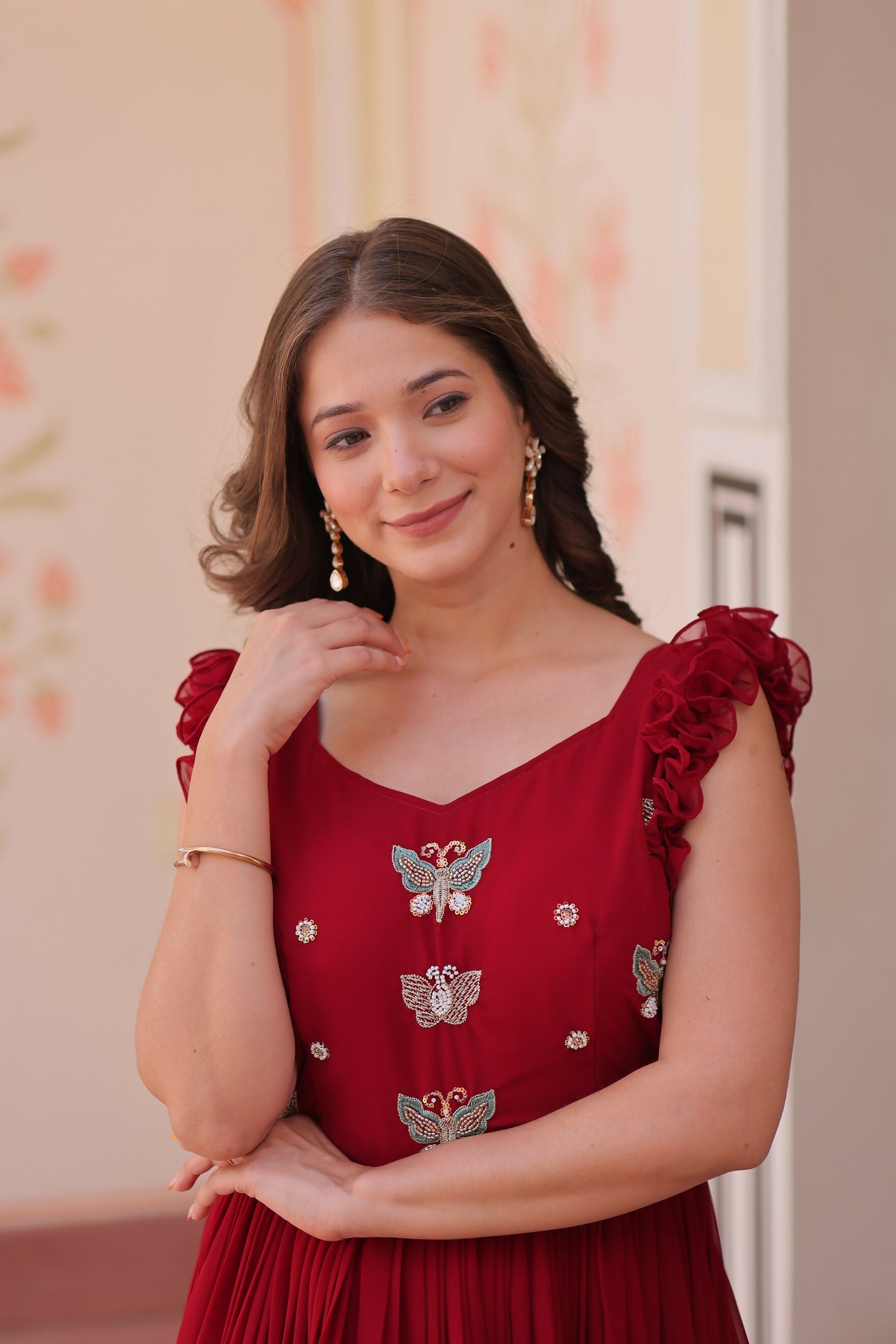 Joban Fashion Maroon Georgette Sequence Embroidery Work Gown