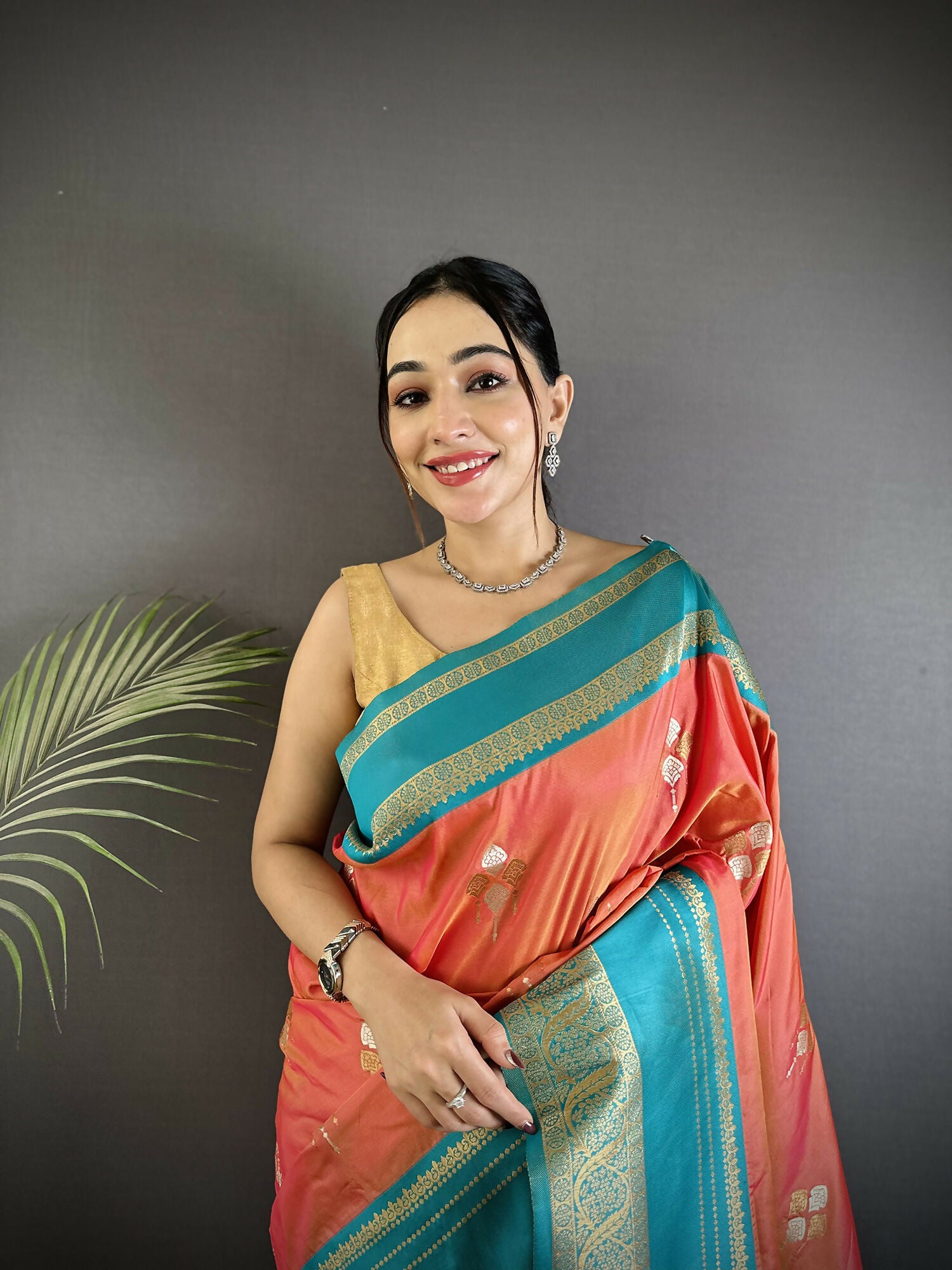 Joban Fashion Peach Banarasi Soft Silk Woven Saree