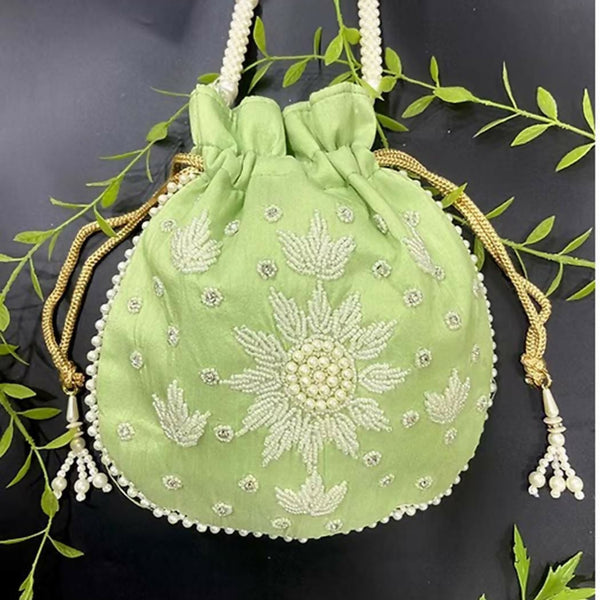 Joban Fashion Pearl Hand Work Potli Bag - Light Green
