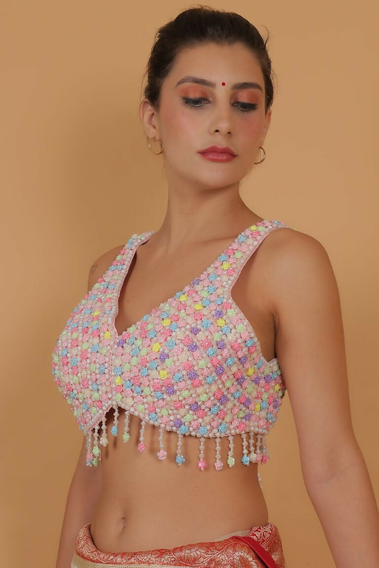 Joban Fashion Silk Beads Handwork Padded Blouse - Multicolour