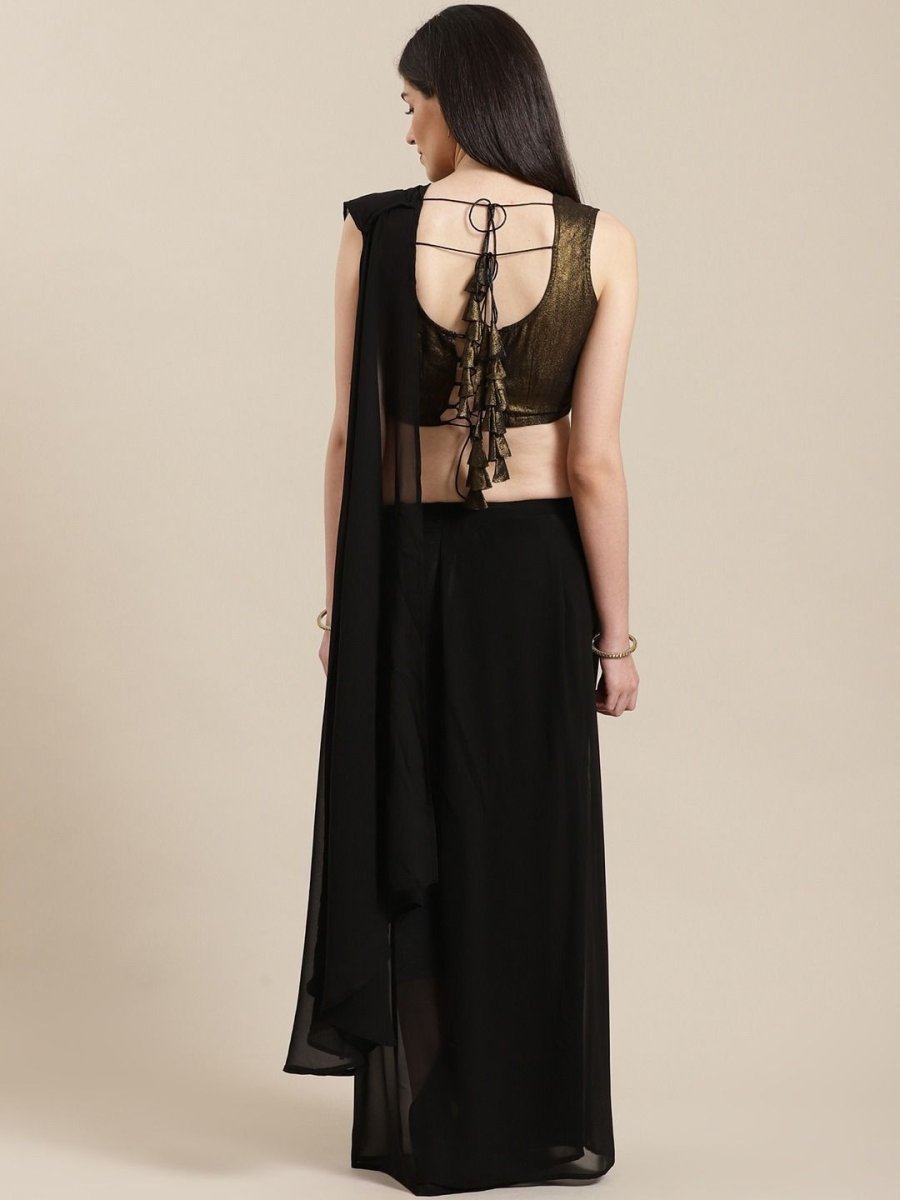 Ahalyaa Women's Black Georgette Gold Coated Ready to Wear Saree