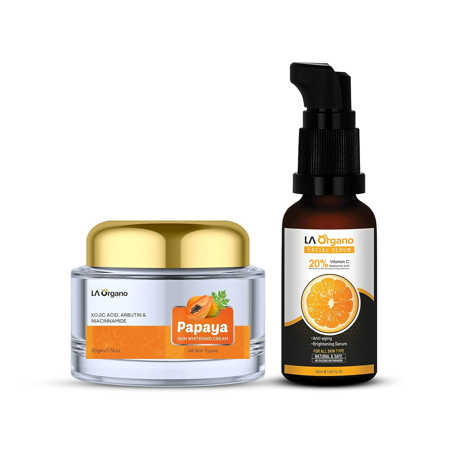 LA Organo Vitamin C Serum & Papaya Skin Whitening Cream Combo - Distacart