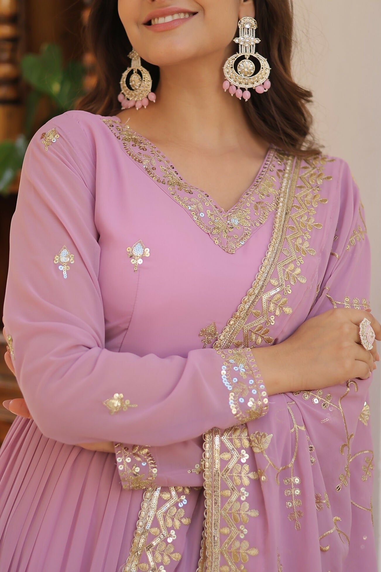 Joban Fashion Purple Georgette Sequence Embroidery Work Kurta Set