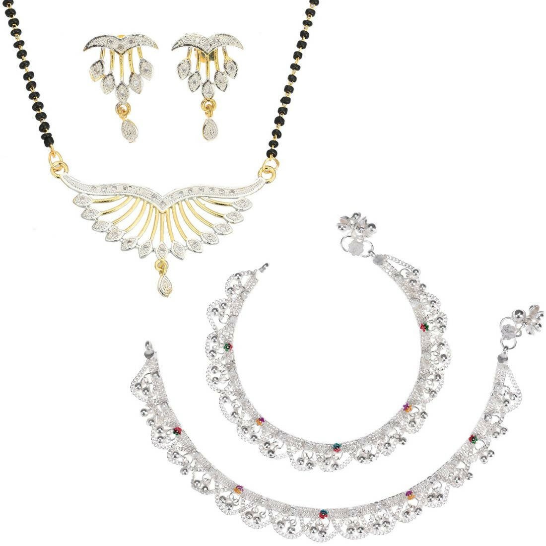 AanyaCentric Gold-plated Mangalsutra Pendant Earring Set & Silver Plated Anklet - Distacart