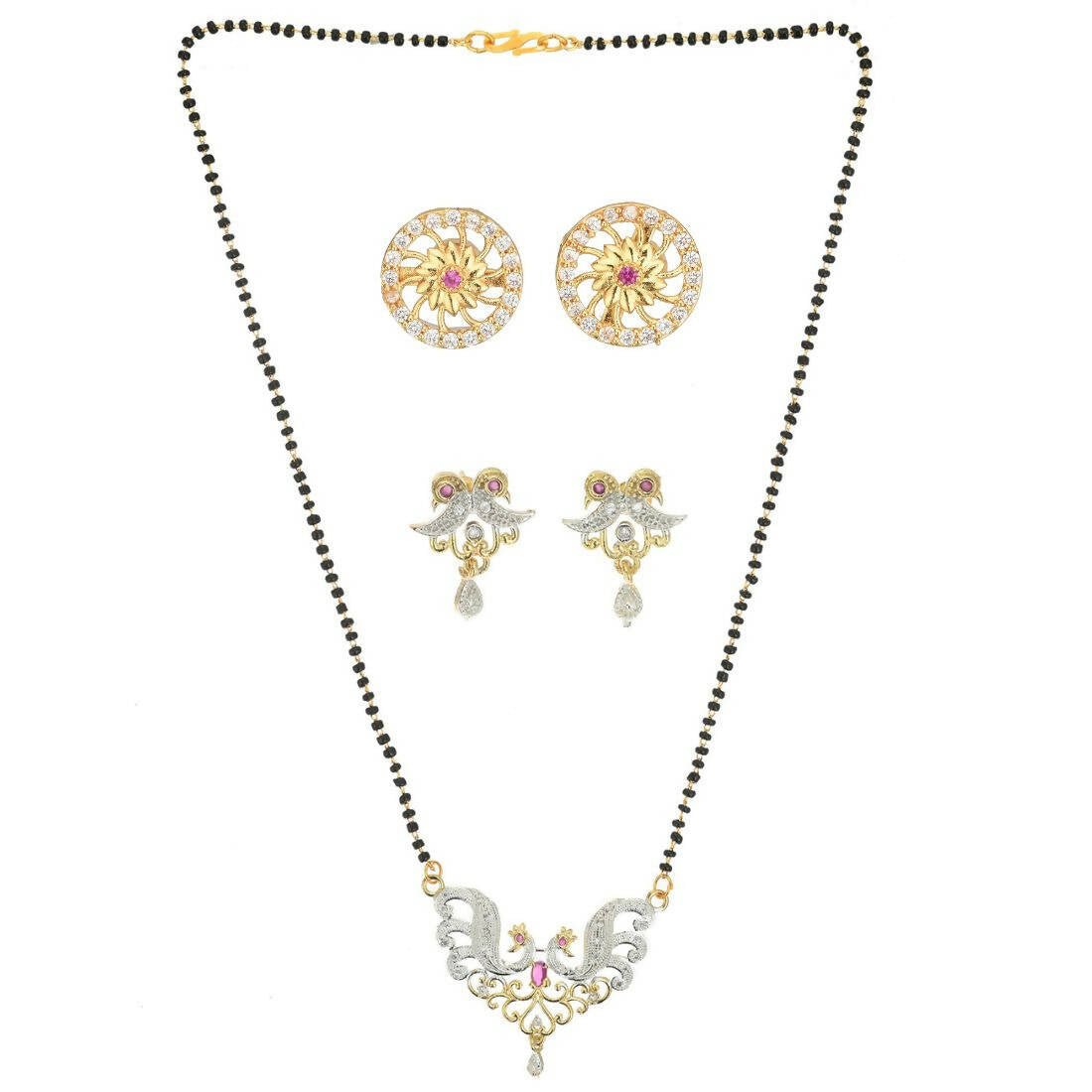 AanyaCentric Gold Plated Mangalsutra with Pendant, 2 Pair Earrings - Distacart
