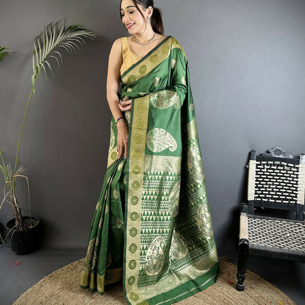Joban Fashion Green Paisley Soft Silk Banarasi Saree - Distacart