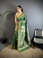 Thumbnail for Joban Fashion Green Paisley Soft Silk Banarasi Saree - Distacart