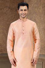 Thumbnail for Raivat Ethnic Jacquard Banarasi Silk Thread Work Kurta Pajama In Peach Colour - Distacart