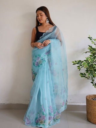Anouk Floral Printed Organza Saree - Distacart