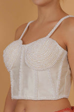 Thumbnail for Joban Fashion Silk Pearl And Beads Hand Embroidery Padded Blouse - Pearl White