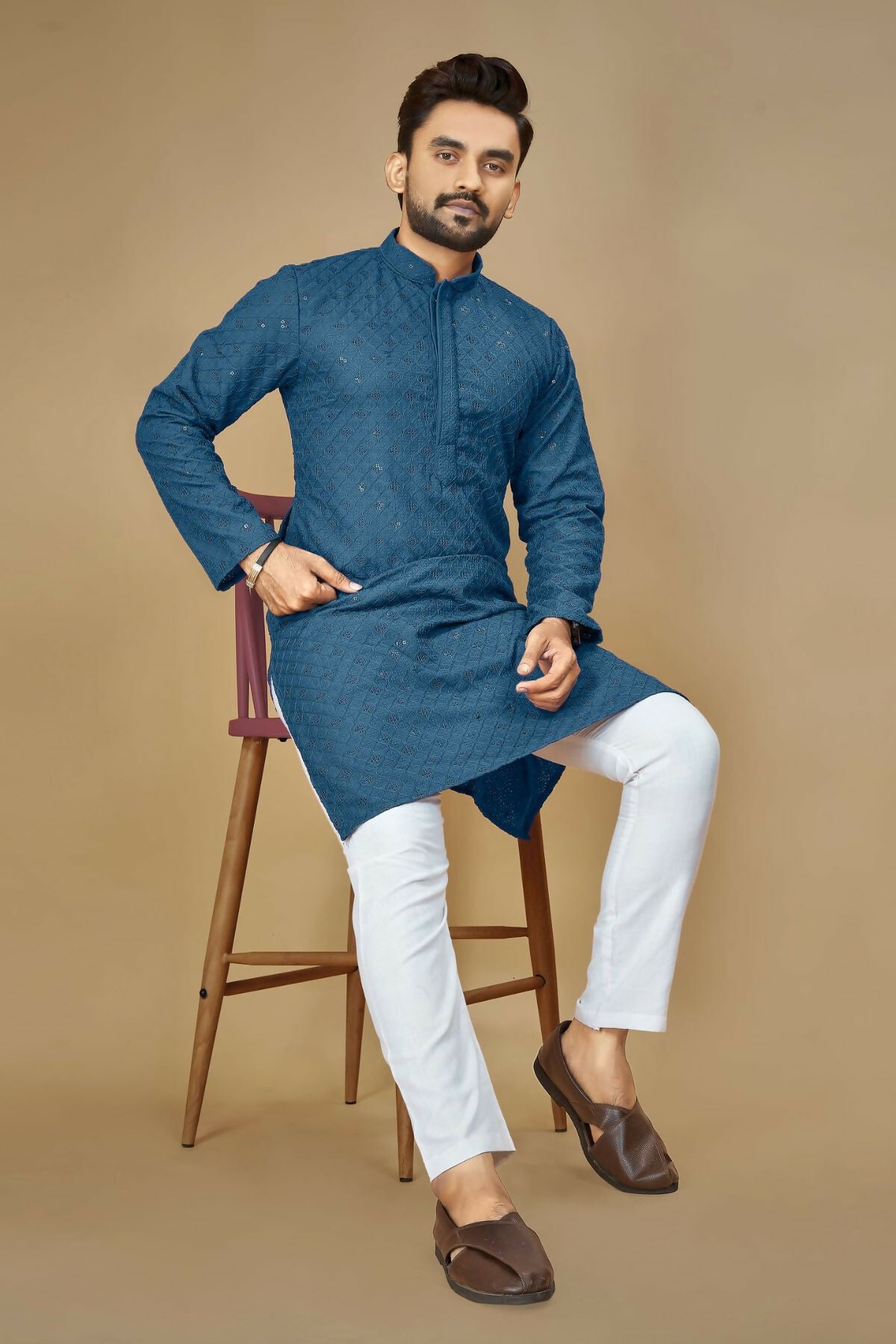 Anaita Teal Embroidered Rayon Straight Kurta - Distacart