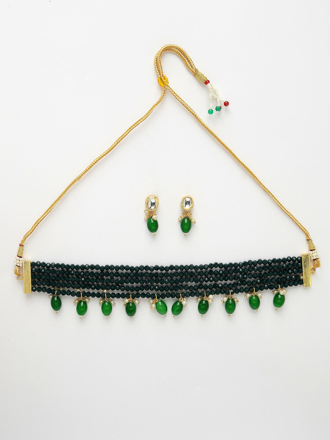 NVR Women's Green Artificial Beads Layered Necklace with Drop Earring - Distacart