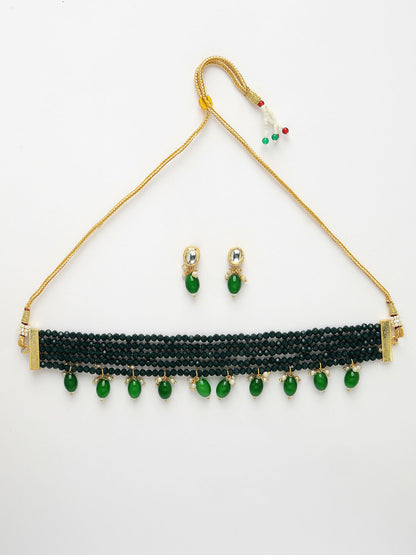 NVR Women's Green Artificial Beads Layered Necklace with Drop Earring - Distacart