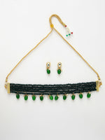 Thumbnail for NVR Women's Green Artificial Beads Layered Necklace with Drop Earring - Distacart