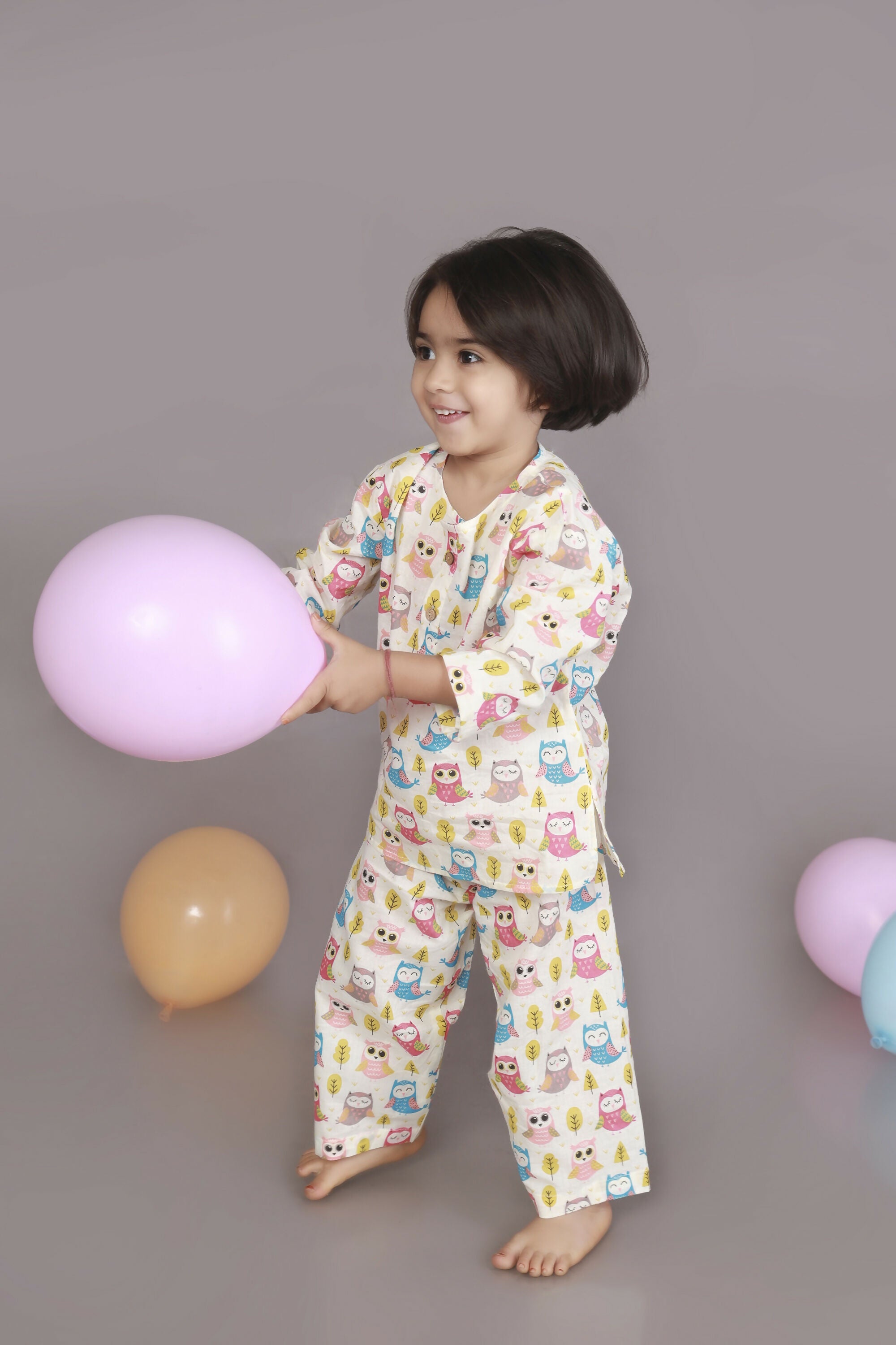 Breathables Wine Cotton Camel Print Night Suit For Kids - Dista