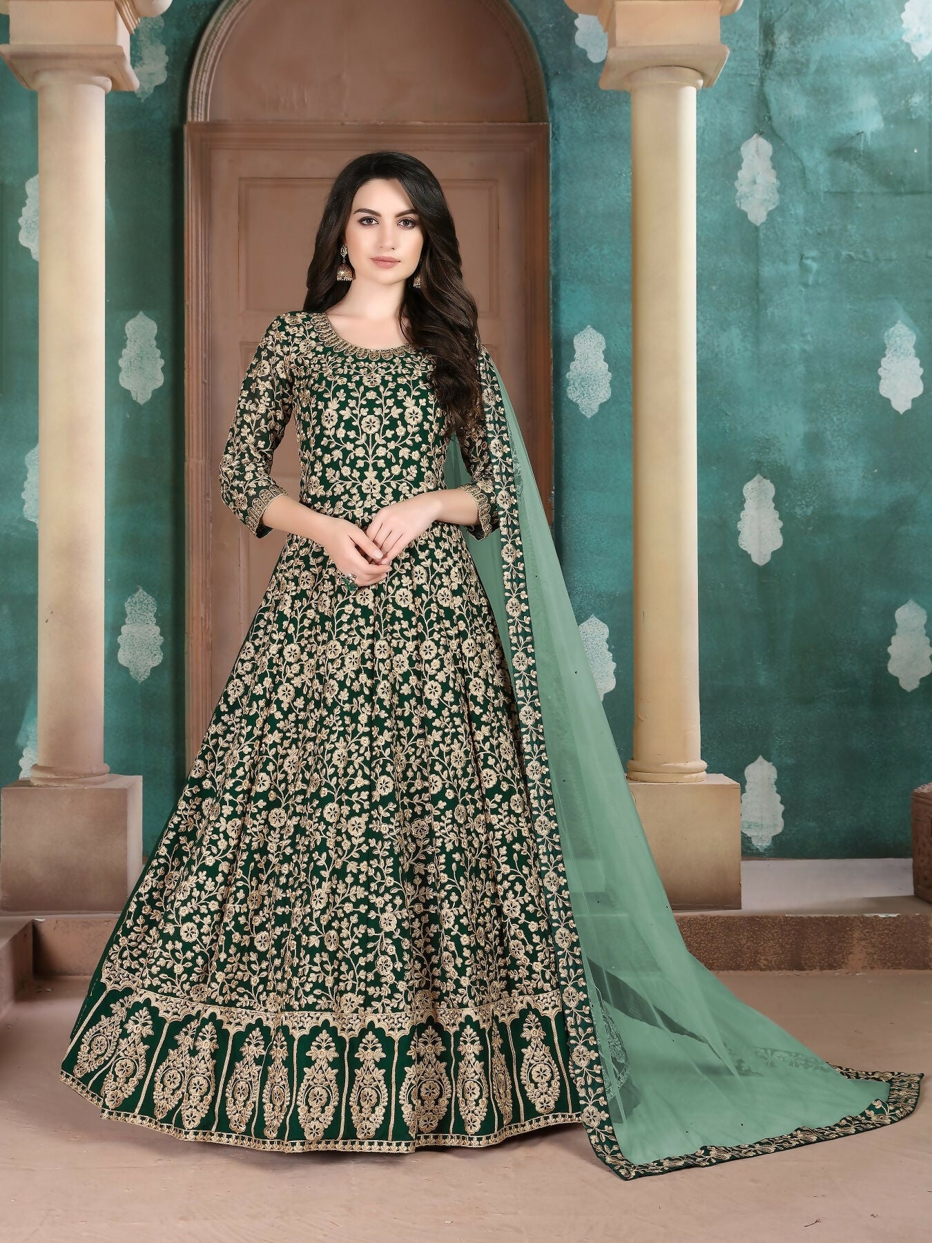 Anaita Green Embroidered Faux Georgette Anarkali Suit - Distacart