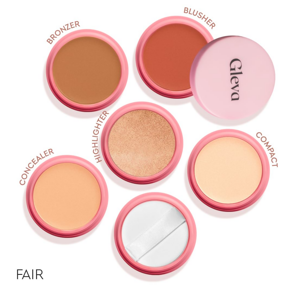 Gleva 5 In 1 Makeup stack Gleva 5 In 1 Makeup stack WIth Concealer, Bronzer, Blusher, Compact & Highlighter Smooth & Blendable Formula - Fair - Distacart