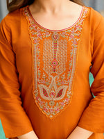 Thumbnail for The52 Rust Women's Gorgeous Embroidered work Rayon Fabric Straight Kurta, Pant and Dupatta Set
