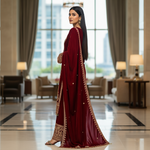 Thumbnail for Teeya Creation Maroon Color Velvet Fabric Designer Embroidery Work Suit