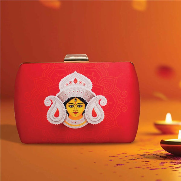 Joban Fashion Red Durga Face Printed Clutch - Red - Dista