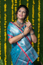 Thumbnail for Jyoti Fashion Women's Teal Soft Handloom Silk Zari Woven Saree with Blouse - Distacart